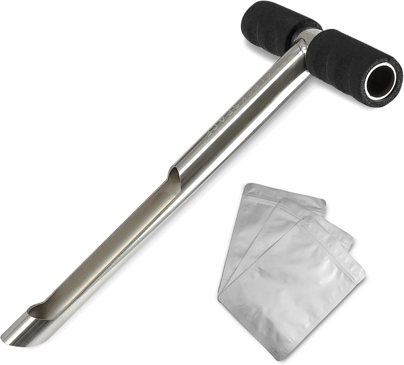 Sleek Space Soil Probe with Small Soil Sampler Bags. 12" Soil Sample Probe Rod. Patent Pending Ground Probe Design for Tidy Strata in Soil Test Sampling. - Image 1